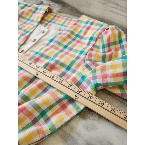 Vintage 80s Periwinkle Plaid Midi Dress Belted Career Cottagecore USA‎ - Picture 9 of 10